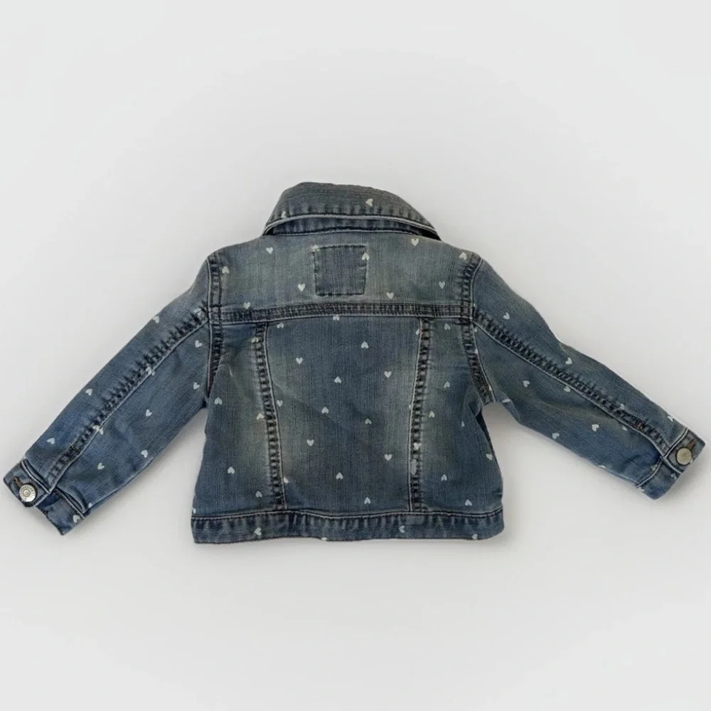 OshKosh Jean Jacket Heart Print Spring Denim Coat Toddler/Baby‎ Girl Size 18M